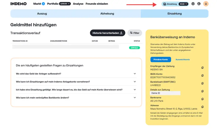 indemo einzahlung