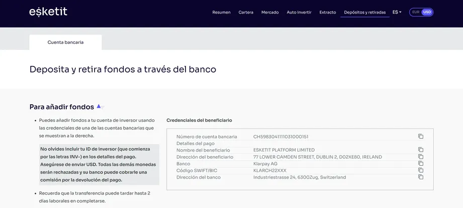 esketit transferencia USD